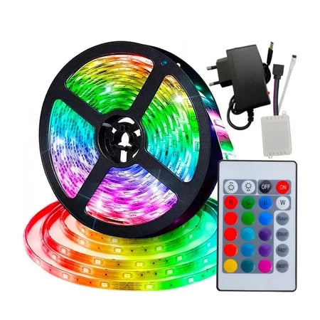 Fita Led Rgb 3528 Rolo 5m Com Controle Economica