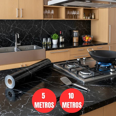 Papel de Parede Adesivo 10Metros Marmore preto Antimofo Autoadesivo Impermeável