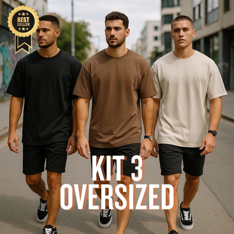 Kit 3 Camiseta Lisa Oversized Masculina Streetwear